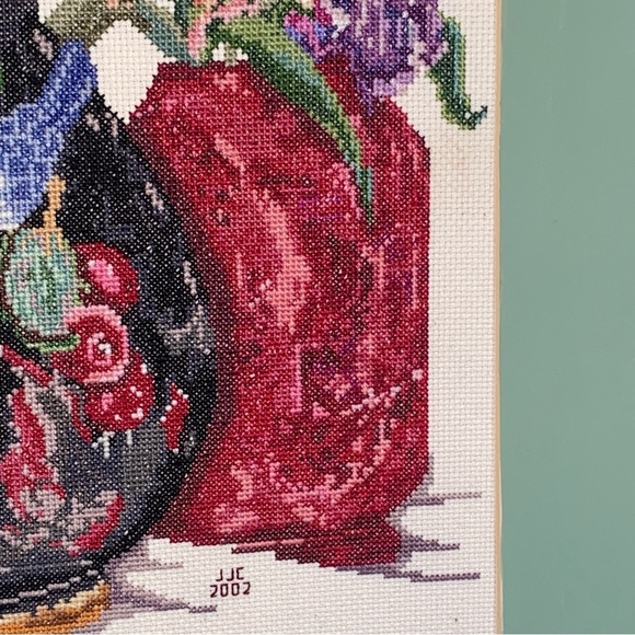 Beautiful Vintage Cross Stitch Picture With Vibrant Colors Signed Dated - Picture 11 of 13